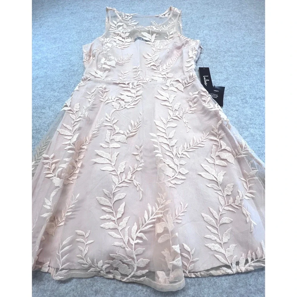 Lulus Blush Pink Floral Embroidered Mesh Sleeveless Fit Flare‎ Dress Size M